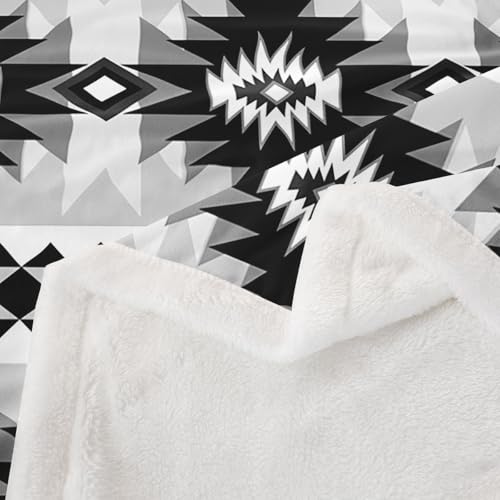 Feelyou Western Sherpa Blanket Plush Fuzzy Southwestern Aztec Fleece Throw Blanket Boys Girls Geometric Vintage for Bed Couch Chair Living Room Boho Tribal Rustic Bedroom Decor Black Grey Twin 60"x80" - color: Black Grey, size: Twin