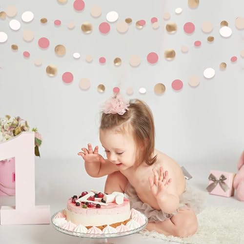 Champagne Gold Dusty Pink Decorations Circle Dots Garland Gold Pink Nude Neutral Cream White Boho Hanging Polka Dot Streamer for Bridal Shower Birthday Wedding Engagement Baby Shower Party Supplies - color: Champagne Gold Dusty Pink