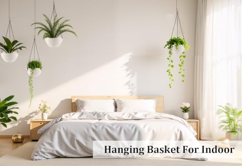 RooTrimmer Hanging Planters for Indoor Outdoor Plants 8 and 10 Inch, 4 Packs Hanging Flower Pot with Drainage Holes, Self-Watering Hanging Basket Perfect for Home, Office and Garden, White - color: White, size: 2p*8"+2p*10"