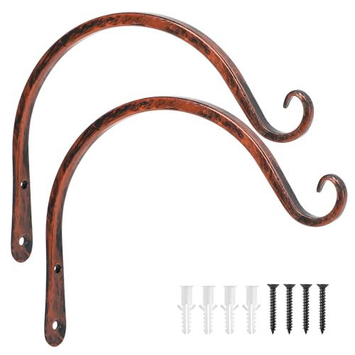 FEED GARDEN 2 Pack 8 Inch Hanging Plant Bracket Wall Hooks Decorative Plant Hangers for Outdoor Hanging Bird Feeders, Wind Chimes, Plant Baskets, Antique Bronze - color: Antique Bronze, size: 8 Inch