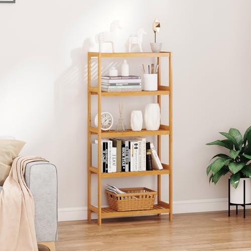 kinbor 5-Tier Bamboo Bathroon Shelf - Multifunctional Bamboo Rack Storage Shelving Rack Utility Shelf for Bathroom Kitchen Living Room - size: 5-Tier