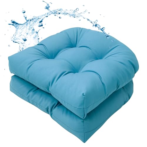 MTMR Water-Repellent Outdoor Chair Cushions Set of 2, 19”X19” Patio Chair Cushions with High Elasticity PP Cotton, Thick Tufted Outdoor Patio Furniture Cushions, Seat Cushions for Outdoor Furniture - color: Turquoise