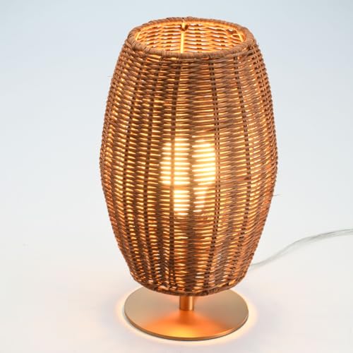 Boho Style Rattan Table Lamp,Dimmable Bamboo Desk Lamp,Timer Build in,Oven Brown Rattan - color: Timer