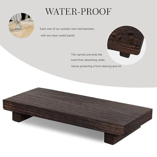 zoocatia Small Wood Tray Pedestal Stand Farmhouse Bathroom Decor Decorative Wooden Riser Kitchen Soap Dish Holder for Vanity, Counter, Sink, 10" x 4.5" - Drak Brown - color: Dark Brown, size: 10" x 4.5" x 1.6"