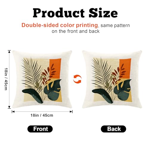 BVBOX Set of 4 Throw Pillow Covers 18"x18", Double-Sided Decorative Pillow Cases, Soft Flax/Short Plush Pillow Covers for Bed, Sofa, Couch, Living Room, Bedroom (Flax, Branches and Leaves) - color: Branches and Leaves