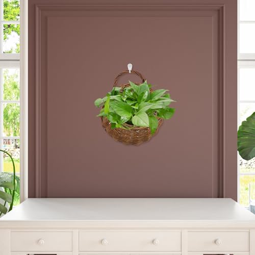LIOOBO 2pcs Woven Rattan Wall Hanging Flower Pots Set Small Medium Plant Containers for Indoor Outdoor Garden Rustic Hanging Planter Baskets for Succulents