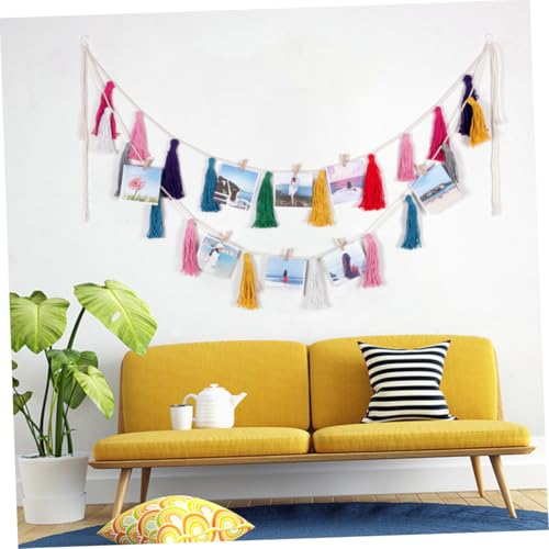 HOMSFOU Colorful Tassel Garland Wall Hanging Bohemia Tassel Banner Home Décor Accent for Bedroom Living Room 2pcs Set Decorative