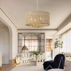 Rattan Drum Chandeliers for Dining Room, 4-Light Bohemian Hand-Woven Farmhouse Pendant Light Dining Room Light Fixture Chandelier for Entryway Living Room Kitchen Stairway Bedroom Hallway(Gold) - color: Gold 4-Light Drum