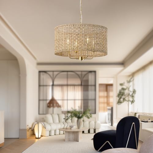 Rattan Drum Chandeliers for Dining Room, 4-Light Bohemian Hand-Woven Farmhouse Pendant Light Dining Room Light Fixture Chandelier for Entryway Living Room Kitchen Stairway Bedroom Hallway(Gold) - color: Gold 4-Light Drum