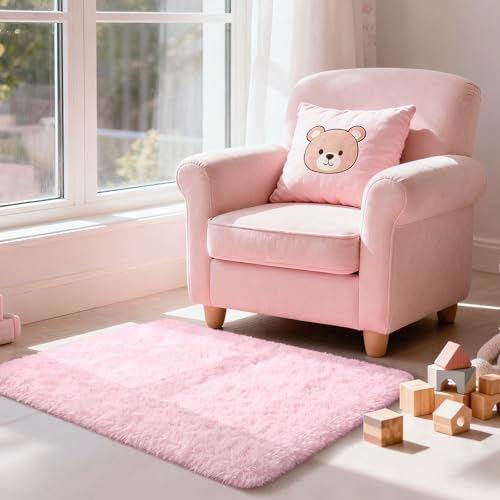 Merelax Soft Modern Indoor Shaggy Area Rug for Bedroom Livingroom Dorm Kids Room Home Decorative, Non-Slip Plush Fluffy Furry Fur Rugs Comfy Nursery Accent Floor Carpet 2x3 Feet, Pink - color: Pink, size: 2' x 3' (Rectangular)
