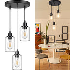 MAXvolador Industrial 3-Light Pendant Light, Adjustable Hanging Light Fixture with Clear Glass Shade, Pendant Lighting E26 Base Ceiling Lamp, Black - color: Black