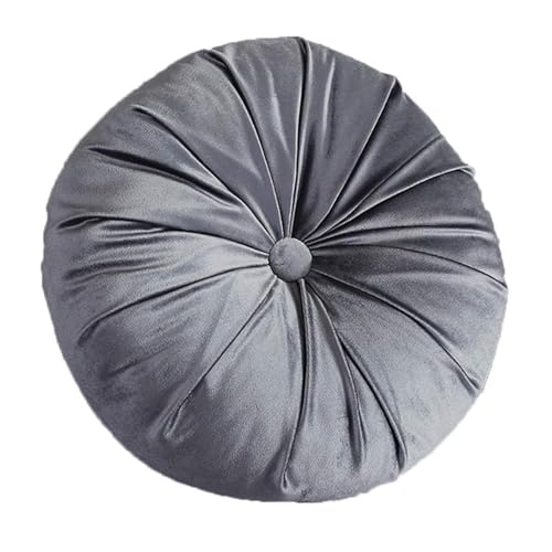 Round Throw Pillow 13.7” Dutch Velvet Pleated Round Pumpkin Throw Pillow Couch Pillows Floor Cushions for Sofa Chair Bed Car Living Room Home Decoration, Grey - color: Grey