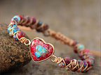 Women Boho Wrap Bracelet,Handmade Natural Stone Crystal Emperor Beads Heart Bracelet, Fashion Bohemian Jewelry Gift for Women - color: Emperor Jasper