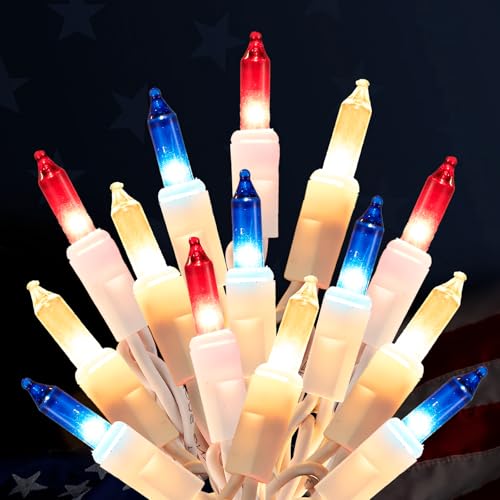 Christmas Lights,100 Count Red White and Blue Mini String Lights with White Wire,4th of July Patriotic Decorations Lights 21ft UL Certified Tree String Lights for Indoor Outdoor Christmas Decoration - color: Red White Bule