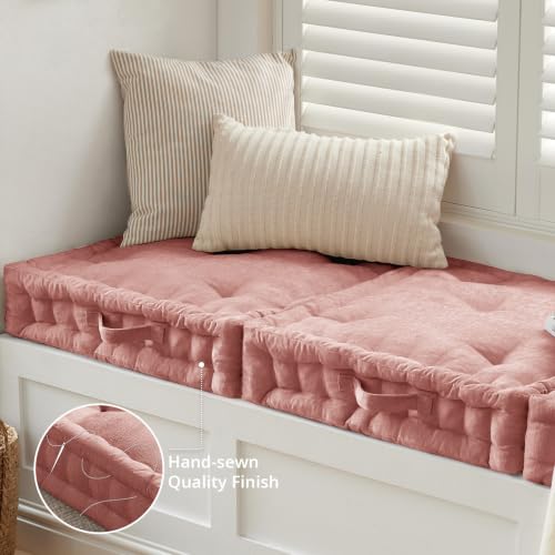 Intelligent Design Floor Pillow - Shredded Foam Filled Meditation & Yoga Cushion, Chenille Tufted, Handsewn Scalloped Edge, Oeko-TEX Certified, Azza, 24" x 24" x 5" Dusty Peach - color: Dusty Peach, size: 24"W x 24"L x 5"H