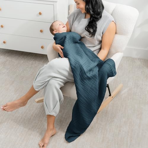 Comfy Cubs Muslin Baby Blanket - Soft, Lightweight, 6-Layer Cotton Swaddle Blankets for Newborns, Infants & Toddlers - 40" x 40" Large, Breathable & Versatile for Sleeping & Tummy Time - Neptune - color: Neptune, size: Baby - 40" X 40"