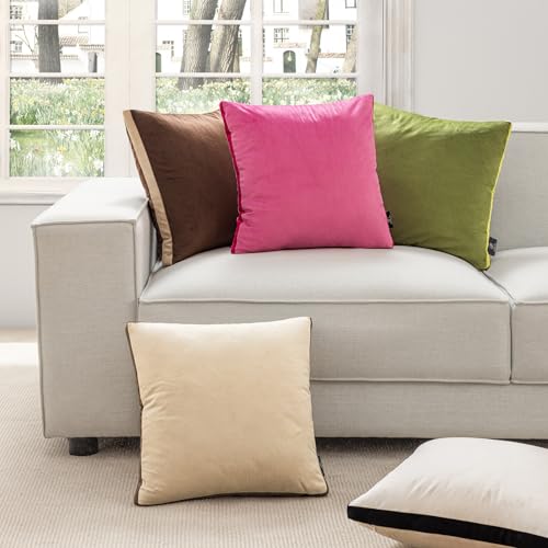 Phantoscope Pack of 2 Velvet Throw Pillow Covers, Decorative Soft Velvet Pillows Accent Double-Sided Gusseted Design, Square Cushion Case for Couch Sofa Bed, Green, 18 x 18 inches 45 x 45 cm - color: Light Green