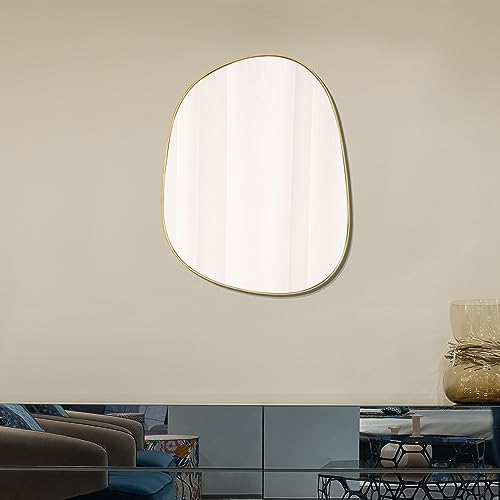 ELEHUME Asymmetrical Mirror for Wall Decor 27"*35", Modern Gold Framed Wall Mirror for Living Room Bathroom Bedroom Entryway ELE-STOU-0063Gold - color: Gold, size: 35"L x 27"W