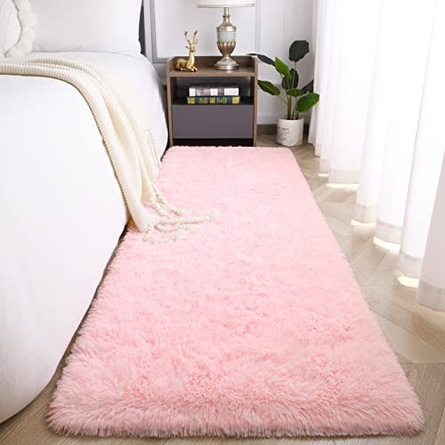 Jelymark Super Soft Shaggy Rug for Bedroom, 2x6 Feet Fluffy Carpet for Living Room, Fuzzy Indoor Plush Area Rug for Home Decor, Furry Floor Rugs for Dorm, Kids Nursery Rug for Girls, Pink - color: Baby Pink, size: 2' x 6' (Rectangular)