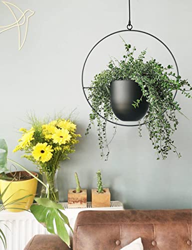 Hanging Planter for Indoor Outdoor Plants Metal Mid Century Minimalist Wall Ceiling Plant Hanger, Hanging Flower Pot Basket Holder for Home Office Décor(Black) - color: Black, size: 1PC