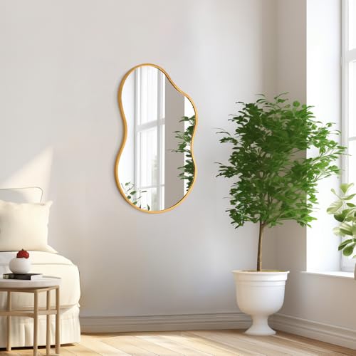 Irregcular Wall Mirror 26"x16" Gold Asymmetrical Bathroom Mirror Metal Framed Modern Decorative Vanity Mirrors for Bedroom Living Room Entryway - color: Gold-irregular 8(26"x16")