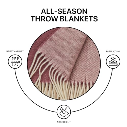 | Wool Blanket/Throw | 100% New Zealand Wool | Perfect for Home and Outdoors | Virgin Wool Throw with Fringes 55"x79"(140 x 200 cm) - color: Cherry Blossom Pink, size: Twin