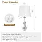 Bedside Table Lamp Touch Control Bedroom Lamps with USB A + C Charging Port 3 Way Dimmable Touch Lamps for Nightstand Living Room Bedroom Dorm Home Office Reading, Set of 2 (White Shade & Nickel Base) - color: White Shade & Nickel Base