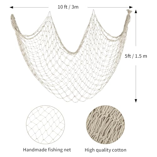 ZUEXT Beige Decorative Fishing Net 5x10 Feet, 3 Pack Large Picture Fish Net Decor, Wall Photo Hanging Fishnet for Nautical Mermaid Pirate Ocean Themed Hawaii Beach Under The Sea Party Decorations - color: Beige White, size: 5 ft x 10 ft - 3 Pack