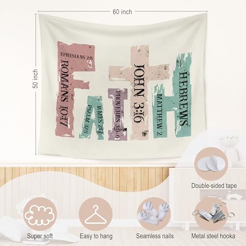 WARDOS Christian Faith Tapestry, Bible Verse Tapestry Wall Hanging, Vintage Christian Religious Scripture Wall Blanket Decor for Home Bedroom Living Room Church Prayer Room, 50x60 Inch - color: flower five