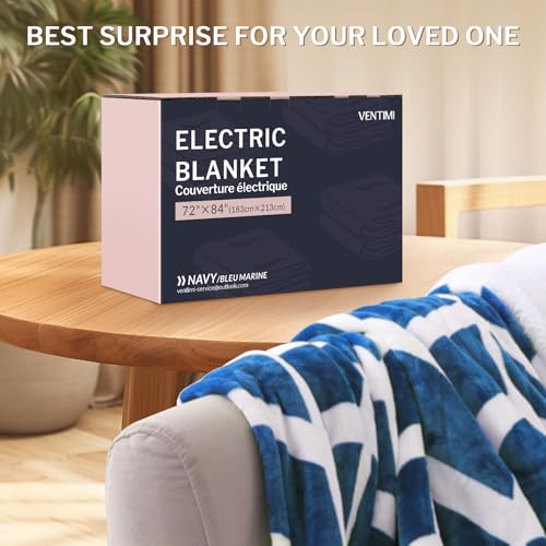 VENTIMI Electric Heated Blanket Full Size, 72" x 84" Heated Blanket with 9 Heat Levels & 2 to 10 Hours Auto Off, Fast Heating Blankets with ETL & FCC Certification, Navy - color: Navy, size: Full