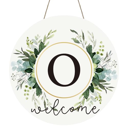 Monogram Letter O Wreaths for Front Door Wreath Wooden Welcome Sign for Front Door Decor Floral Family Last Name Initial House Warming Spring Summer Porch Rustic Wall Home Kitchen Boho Decorations - color: Letter O