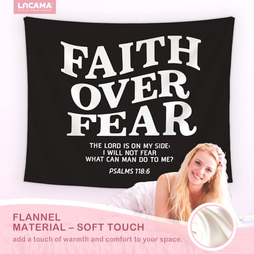 Lacama Black Inspirational Christian Tapestry, Bible Tapestry Decor for Bedroom College Dorm Apartment, College Dorm Decor,Christian Gifts for Women, 50x60 Inches - color: faith over fear