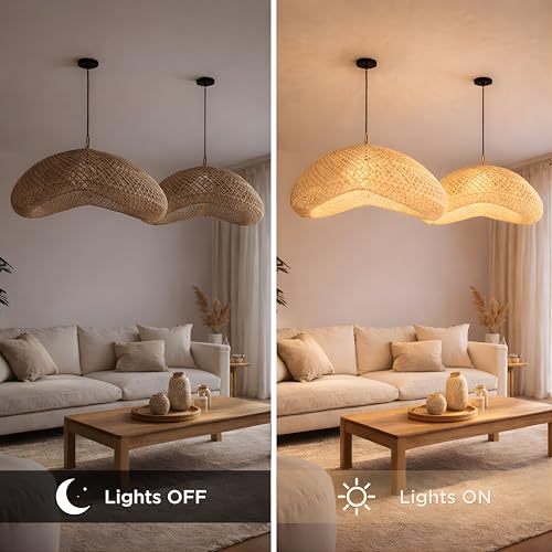 FOREVER BAMBOO Indonesia Handmade Natural Rattan Pendant Light Shade Wicker Light Fixtures Luxurious Bean Shape Woven Lampshade Chandelier Interior Decor, 12 in H x 24 in W - style: Sumba Pod