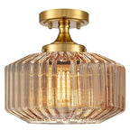 Flush Mount Light Fixture 11.02" Farmhouse 1 Light Ceiling Fixture with Amber Striped Hand Blown Glass Shade, E26 Base for Kitchen, Dining Room, Hallway - color: Amber