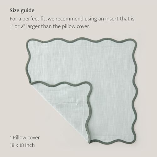 Double Stitch Scalloped Throw Pillow Covers - 100% Cotton Decorative Boho Pillow Covers 18 x 18, Made in India, Square Cushion Case, Grandmillennial Decor for Couch Sofa Living Room, Aqua Mint - color: Aqua Mint, size: 18" x 18" (Pack of 1)