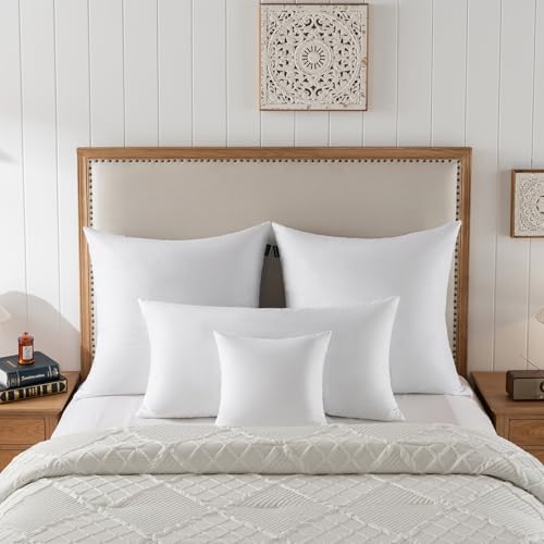 basic home Hotel-Style Goose Feather Down Euro Pillow Insert for Sofa & Bed - 100% Odorless & Plump Cushion Filler - 233TC Cotton with Inner Liner to Prevent Poking (28x28 Inch) - size: 28x28