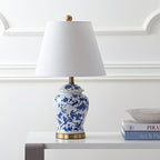 JONATHAN Y 22" Blue/White Ceramic Table Lamp, French Country Chinoiserie Ginger Jar LED Bedside Lamp for Living Room Bedroom, White Linen Shade, JYL3005A - color: Blue/White, size: Set of 1