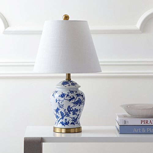 JONATHAN Y 22" Blue/White Ceramic Table Lamp, French Country Chinoiserie Ginger Jar LED Bedside Lamp for Living Room Bedroom, White Linen Shade, JYL3005A - color: Blue/White, size: Set of 1