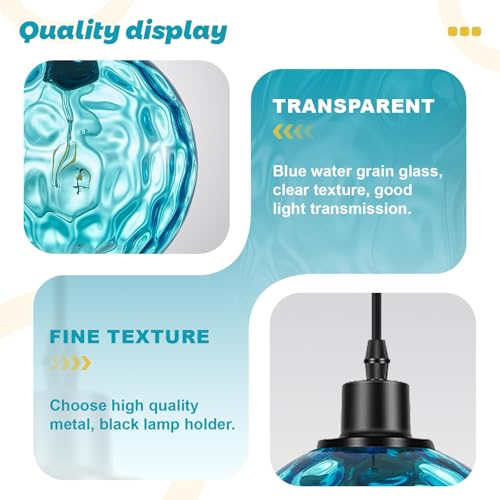 3-Light Kitchen Island Pendant Light with Blue Glass Shades, Adjustable Black Hanging Ceiling Lamp, Mid Century Modern Chandelier for Dining Room, Breakfast Bar, Farmhouse - color: Blue, 3-Light