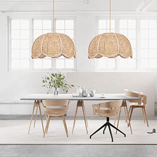 Arturesthome 1 Light Rattan Woven Pendant Light,Hand-Woven Flower Shaped Ceiling Chandelier,Handmade Hanging Lamp Shade for Dining Room Bar Cafe Rustic Decor D 23.6″*12.59″ - size: 23.6" * 12.6"