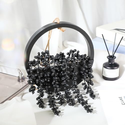 Artificial Hanging Plants Hanging Planter Fake Succulents Artificial String of Pearls with Pot and Lanyard for Home Office Wall Decoration - color: All Black, size: 2 Pcs