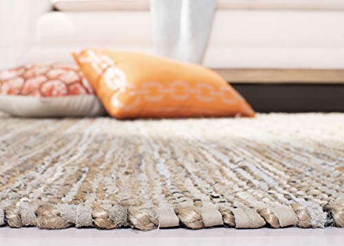 Safavieh Vintage Leather Collection Accent Rug - 2' x 3', Beige, Handmade Boho Fringe Leather & Jute, Ideal for High Traffic Areas in Entryway, Living Room, Bedroom (VTL203B) (Pack of 2) - color: Beige, size: 2' x 3' (Rectangular) (Pack of 2)