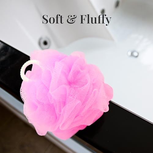 Premium Loofah Bath Sponge 4 Pack – Full-Size 60g (5.5 Inch) Colorful Mesh Shower Poufs, Soft & Gentle Body Scrubbers for Women, Men & Kids with Cotton Rope (Flower Garden) - color: Flower Garden