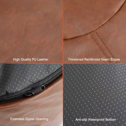Unstuffed Ottoman Pouf Cover 20 X 15 Inch, Round Pu Leather Foot Stool, Floor Bean Bag(No Filler), Foot Rest with Storage for Living Room/Bedroom/Office, Brown - color: Brown