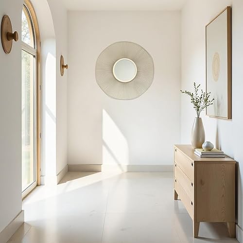 Gold Round Mirror 31 Inch with Sunburst Design - Large Circle Brass for Bathroom, Bedroom, Living Room, Hallway Decor, Hanging Big Golden Circular Mirror