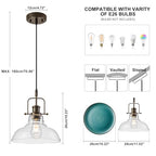 WILON Pendant Lights Kitchen Island Lighting, 11" Rust-Coloured Farmhouse Hanging Light Fixture, Kitchen Pendant Lighting Over Island Clear Glass Shade for Dining Hallway Entryway Bar - color: Rust-Colo