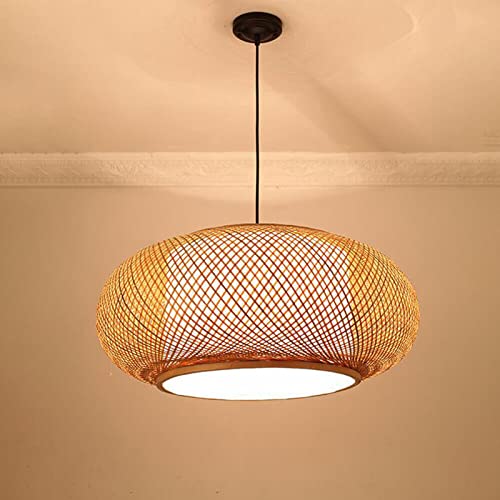 16in Vintage Semi Flush Mount Ceiling Light Fixture Low Profile Caged Bamboo Wicker Lamp Shade Rattan Indoor Pendant Hanging Light Chandelier for Farmhouse Hallway Entryway Porch