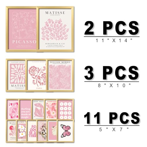 ANERZA 16 PCS Framed Pink Wall Art Decor, Matisse Wall Prints for Bedroom, Gallery Wall Frame Set, Minimalist Posters for Living Room Aesthetic, Collage Kit, Teen Girls Dorm Home Artwork - color: Pink, size: 12"x15" Framed