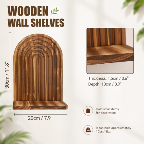 Artilady Arched Shelf Wall Decor Boho Rustic Wood Wall Mounted Shelves for Crystal Candle Plant, Mid-Century Hanging Wall Art for Bedroom Living Room (Dark Brown Wide) - color: Dark Brown Wide
