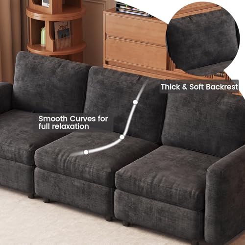 Guyii 3 Seater Modular Sectional Sofa Comfy Upholstery Couch Soft Cushion Back&Seat Sofa Small Space for Living Room Apartment Dark Gray Easy Assemble - color: Dark Gray, size: 3 seater
